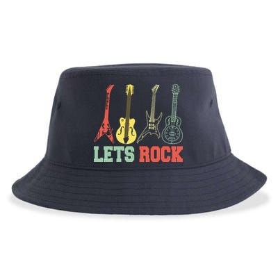 Lets Rock Rock N Roll Guitar Retro Sustainable Bucket Hat