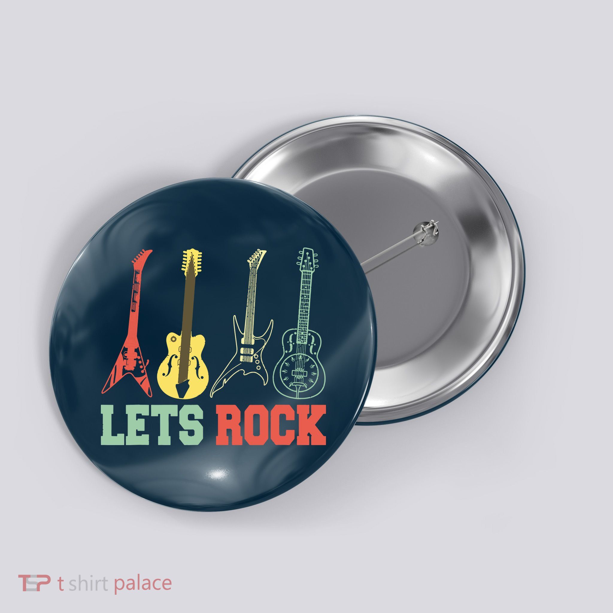 Lets Rock Rock N Roll Guitar Retro Button