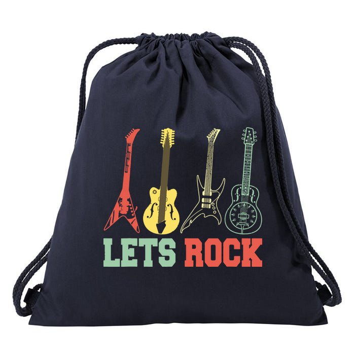 Lets Rock Rock N Roll Guitar Retro Drawstring Bag