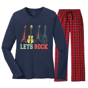 Lets Rock Rock N Roll Guitar Retro Women's Long Sleeve Flannel Pajama Set 