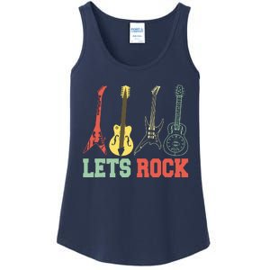 Lets Rock Rock N Roll Guitar Retro Ladies Essential Tank