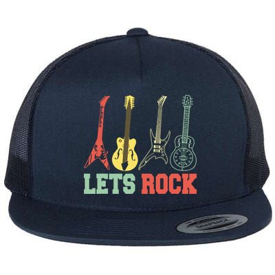 Lets Rock Rock N Roll Guitar Retro Flatbill Hat
