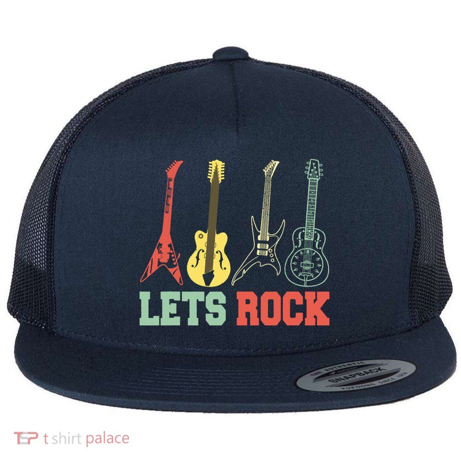 Lets Rock Rock N Roll Guitar Retro Flatbill Hat