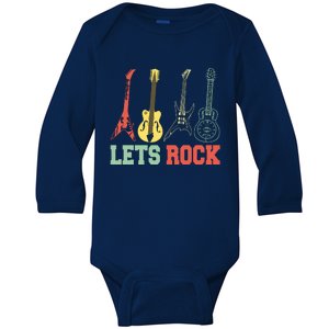 Lets Rock Rock N Roll Guitar Retro Baby Long Sleeve Bodysuit