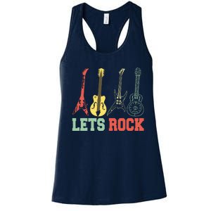 Lets Rock Rock N Roll Guitar Retro Women's Racerback Tank