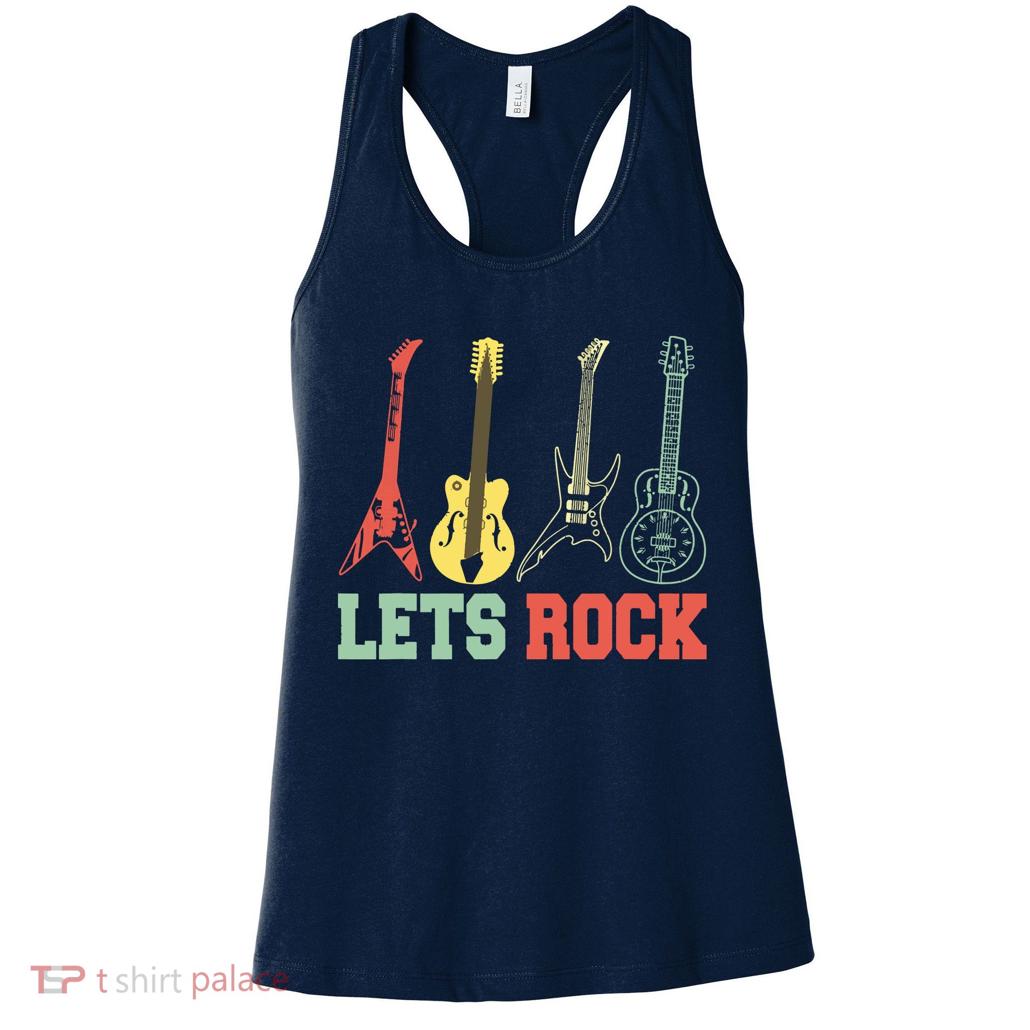 Lets Rock Rock N Roll Guitar Retro Womens Tank Top