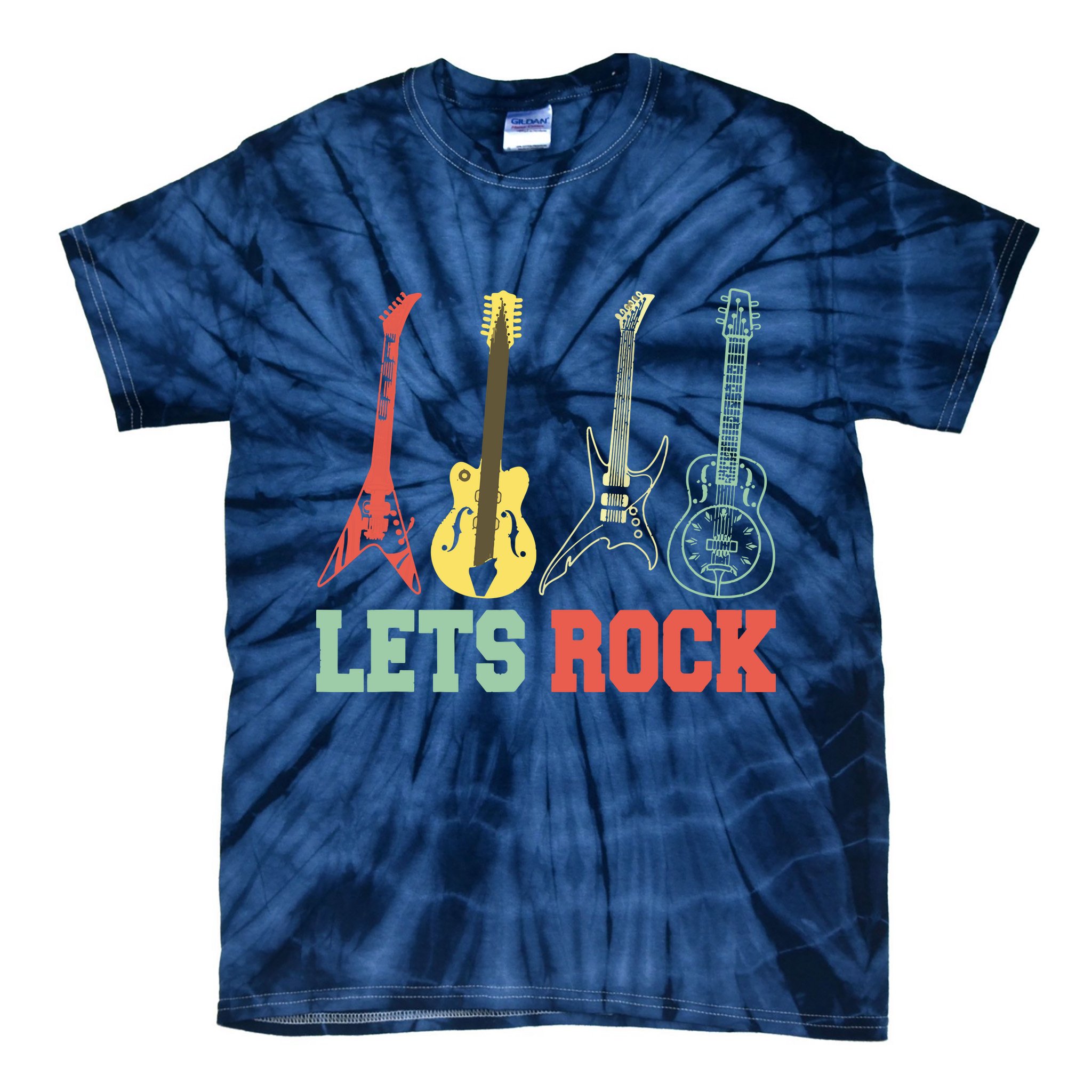 Lets Rock Rock N Roll Guitar Retro Tie-Dye T-Shirt