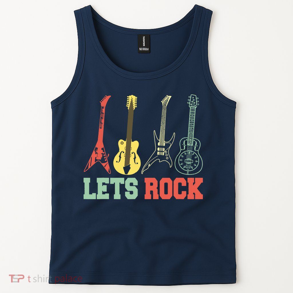 Lets Rock Rock N Roll Guitar Retro Tank Top