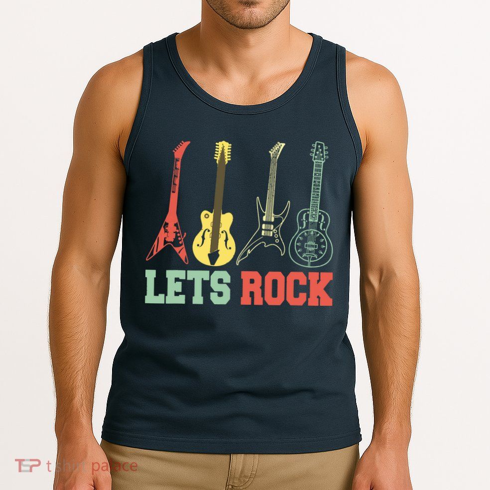 Lets Rock Rock N Roll Guitar Retro Tank Top