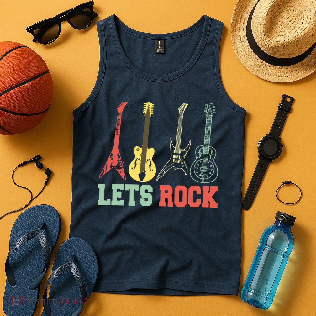 Lets Rock Rock N Roll Guitar Retro Tank Top