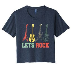 Lets Rock Rock N Roll Guitar Retro Women's Crop Top Tee