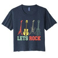 Lets Rock Rock N Roll Guitar Retro Women's Crop Top Tee