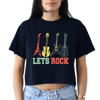 Lets Rock Rock N Roll Guitar Retro Women's Crop Top Tee