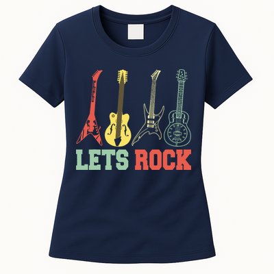 Lets Rock Rock N Roll Guitar Retro Womens T-Shirt