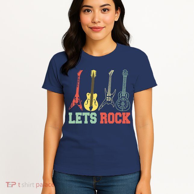 Lets Rock Rock N Roll Guitar Retro Womens T-Shirt