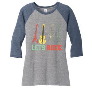 Lets Rock Rock N Roll Guitar Retro Women's Tri-Blend 3/4-Sleeve Raglan Shirt