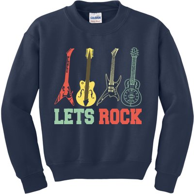 Lets Rock Rock N Roll Guitar Retro Kids Sweatshirt