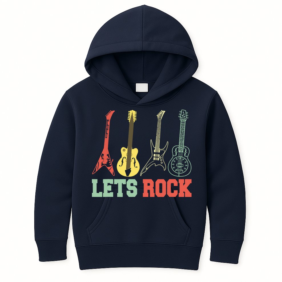 Lets Rock Rock N Roll Guitar Retro Kids Hoodie
