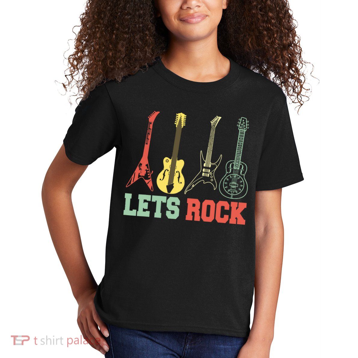 Lets Rock Rock N Roll Guitar Retro Kids T-Shirt