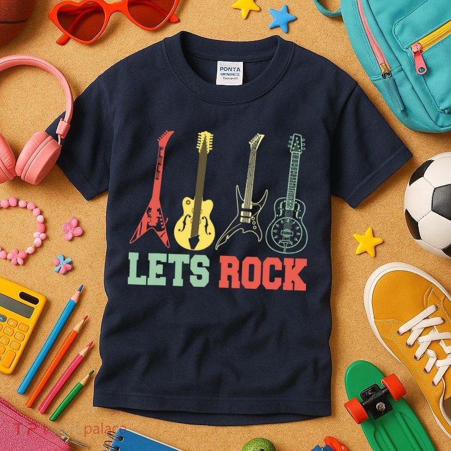 Lets Rock Rock N Roll Guitar Retro Kids T-Shirt