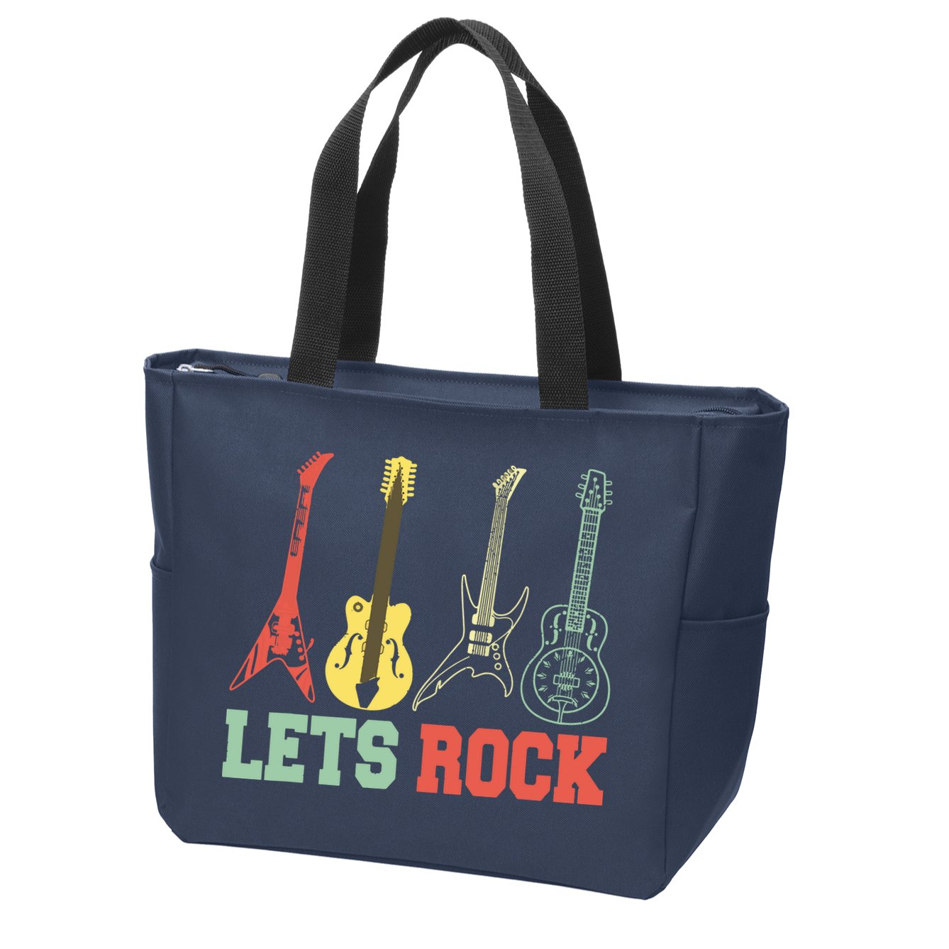 Lets Rock Rock N Roll Guitar Retro Zip Tote Bag