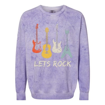 Lets Rock Rock N Roll Guitar Retro Gift Colorblast Crewneck Sweatshirt