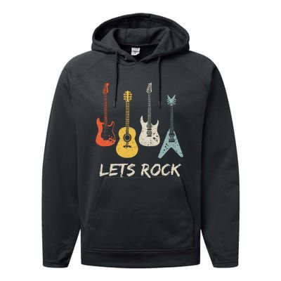 Lets Rock Rock N Roll Guitar Retro Gift Performance Fleece Hoodie