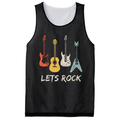 Lets Rock Rock N Roll Guitar Retro Gift Mesh Reversible Basketball Jersey Tank