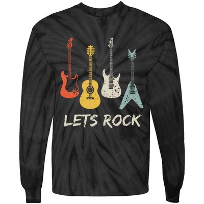 Lets Rock Rock N Roll Guitar Retro Gift Tie-Dye Long Sleeve Shirt