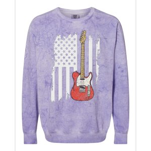 Lets Rock Rock N Roll Guitar Retro Usa Flag Music Colorblast Crewneck Sweatshirt