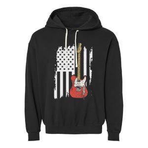 Lets Rock Rock N Roll Guitar Retro Usa Flag Music Garment-Dyed Fleece Hoodie