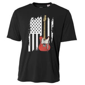 Lets Rock Rock N Roll Guitar Retro Usa Flag Music Cooling Performance Crew T-Shirt