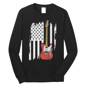 Lets Rock Rock N Roll Guitar Retro Usa Flag Music Long Sleeve Shirt