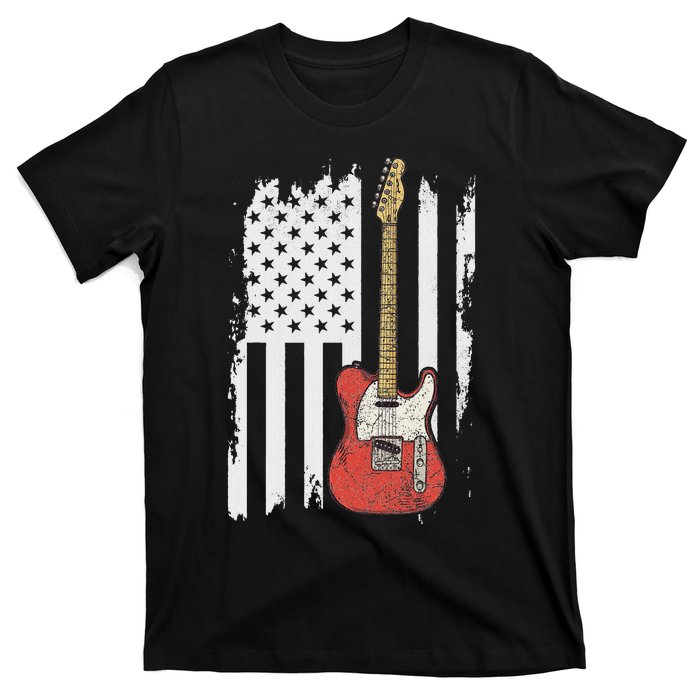 Lets Rock Rock N Roll Guitar Retro Usa Flag Music T-Shirt