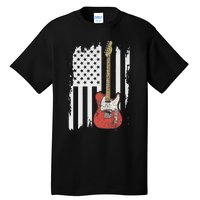 Lets Rock Rock N Roll Guitar Retro Usa Flag Music Tall T-Shirt