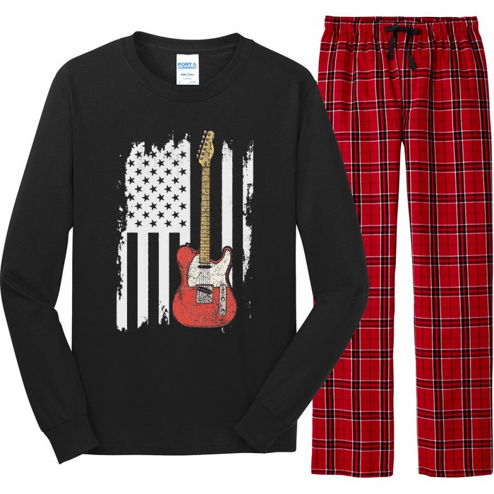 Lets Rock Rock N Roll Guitar Retro Usa Flag Music Long Sleeve Pajama Set