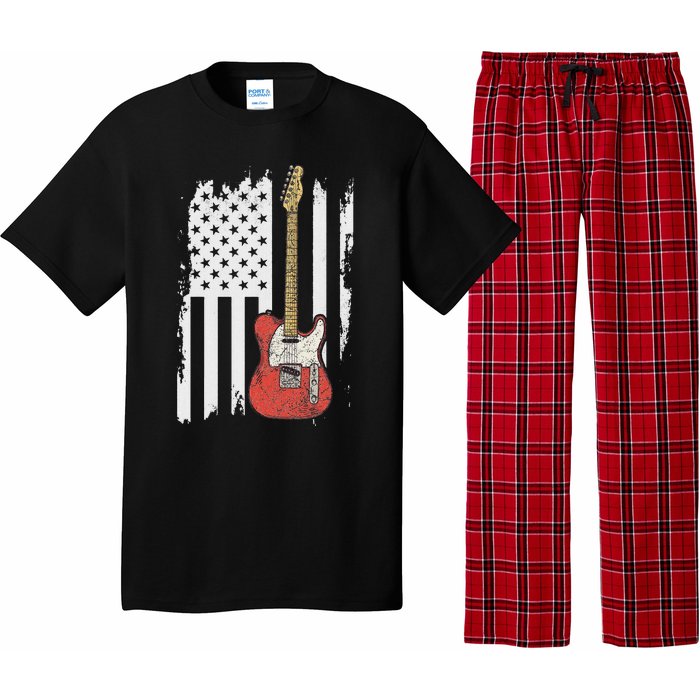 Lets Rock Rock N Roll Guitar Retro Usa Flag Music Pajama Set