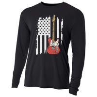 Lets Rock Rock N Roll Guitar Retro Usa Flag Music Cooling Performance Long Sleeve Crew