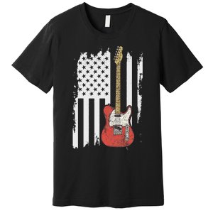 Lets Rock Rock N Roll Guitar Retro Usa Flag Music Premium T-Shirt