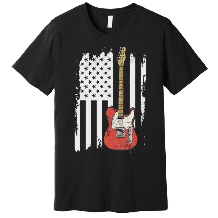 Lets Rock Rock N Roll Guitar Retro Usa Flag Music Premium T-Shirt