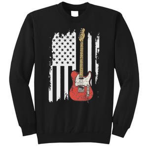 Lets Rock Rock N Roll Guitar Retro Usa Flag Music Tall Sweatshirt