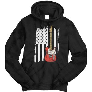 Lets Rock Rock N Roll Guitar Retro Usa Flag Music Tie Dye Hoodie