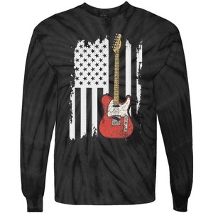 Lets Rock Rock N Roll Guitar Retro Usa Flag Music Tie-Dye Long Sleeve Shirt