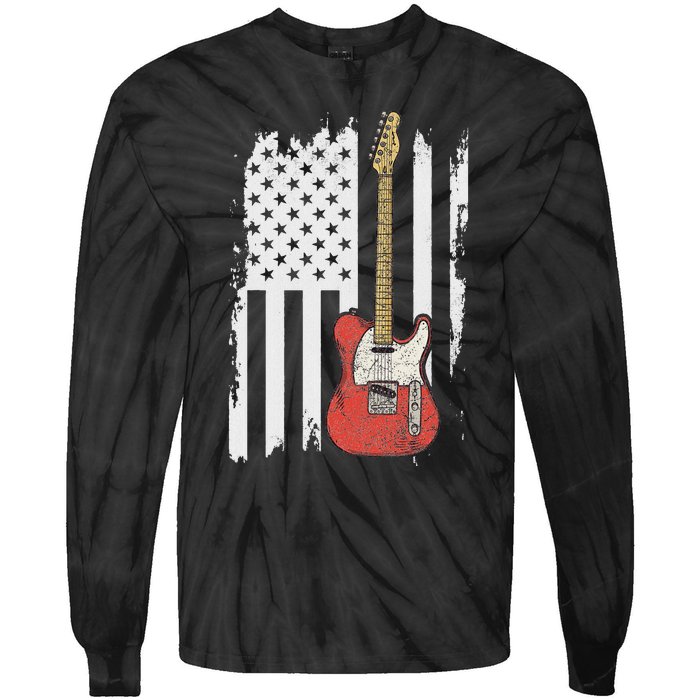 Lets Rock Rock N Roll Guitar Retro Usa Flag Music Tie-Dye Long Sleeve Shirt