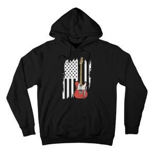 Lets Rock Rock N Roll Guitar Retro Usa Flag Music Tall Hoodie