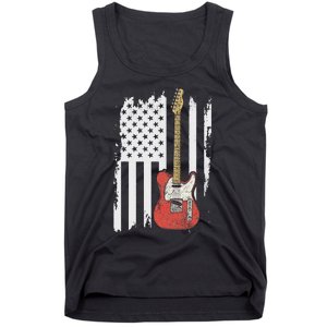 Lets Rock Rock N Roll Guitar Retro Usa Flag Music Tank Top