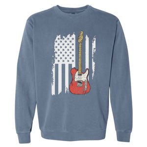 Lets Rock Rock N Roll Guitar Retro Usa Flag Music Garment-Dyed Sweatshirt