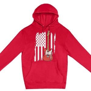 Lets Rock Rock N Roll Guitar Retro Usa Flag Music Premium Pullover Hoodie