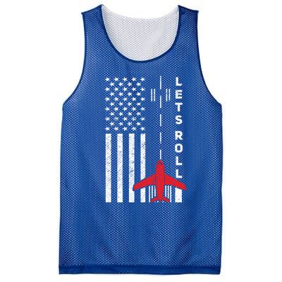 Lets Roll Retro Airplane Pilot Aviation American Flag Gift Mesh Reversible Basketball Jersey Tank