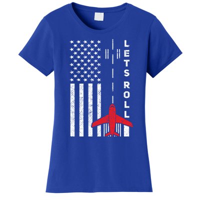 Lets Roll Retro Airplane Pilot Aviation American Flag Gift Women's T-Shirt